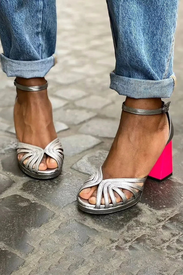 TWO-COLOURED HEEL SANDALS