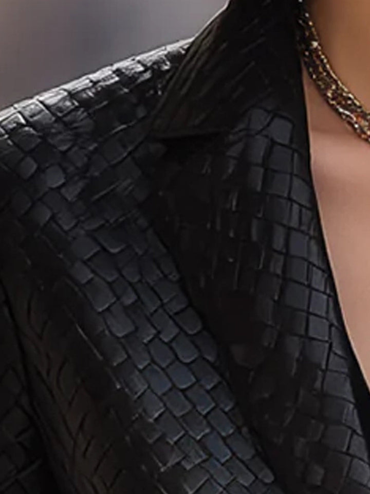 Black Woven Faux Leather Blazer