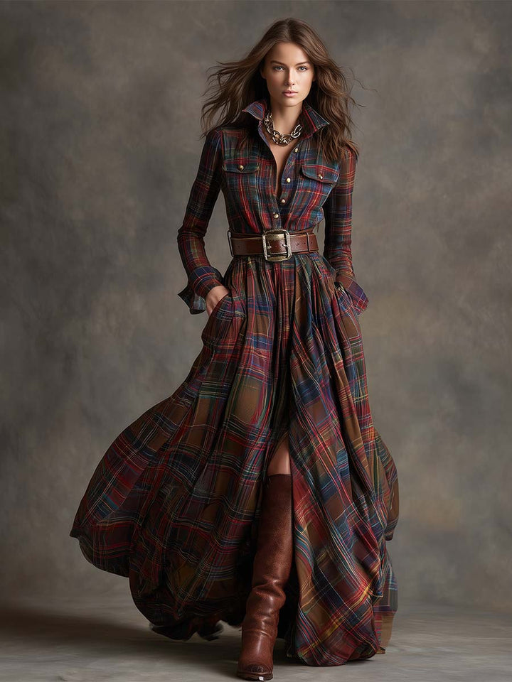 Jessica – Maxi Shirt Dress with Classic Checks