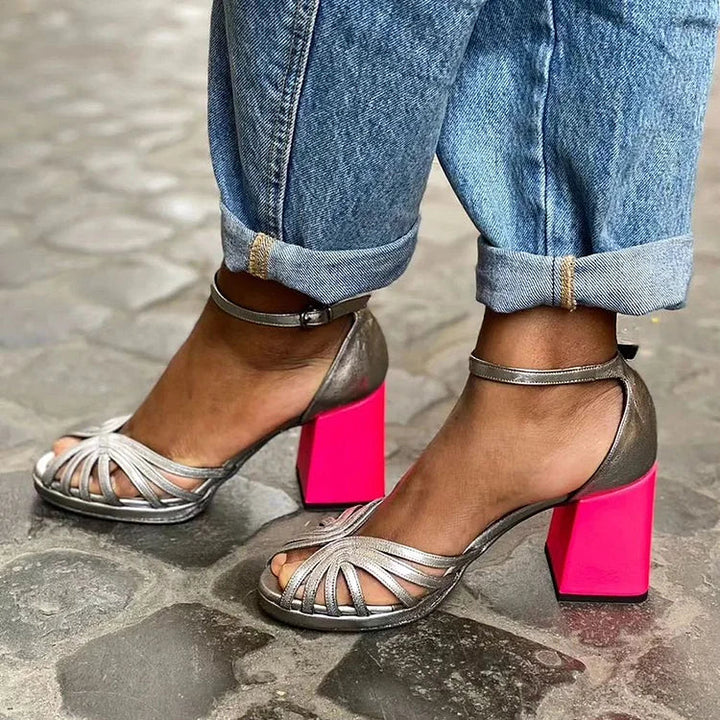 TWO-COLOURED HEEL SANDALS