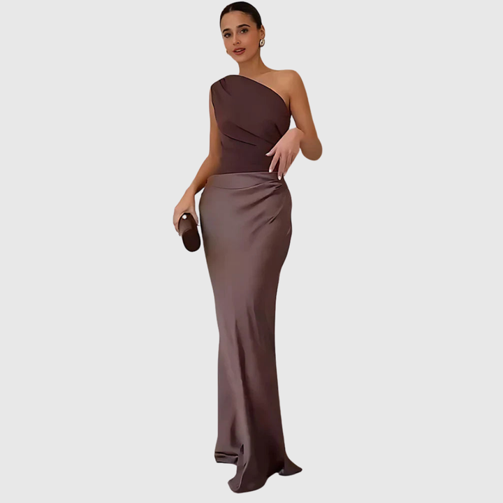 ALEIDA | ONE-SHOULDER SATIN MAXI DRESS