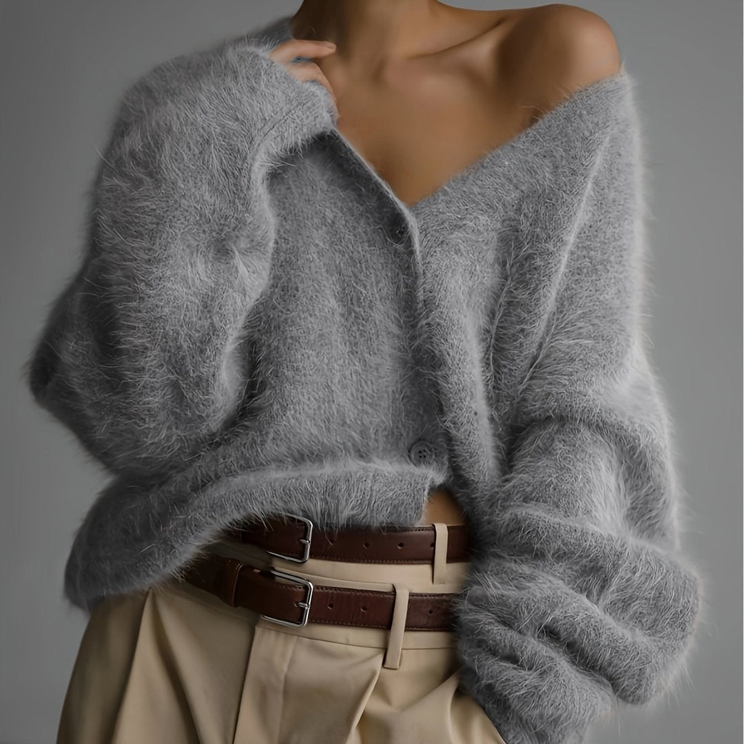 SERIAVI | V-NECK LIGHT GREY CARDIGAN