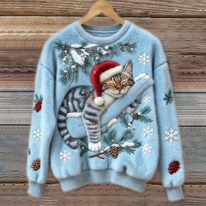 Niamh – Soft Festive Sweater with Cat Detail