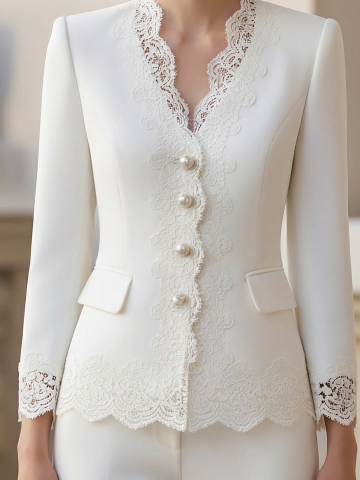 Pearl Button Lace-Trimmed Blazer