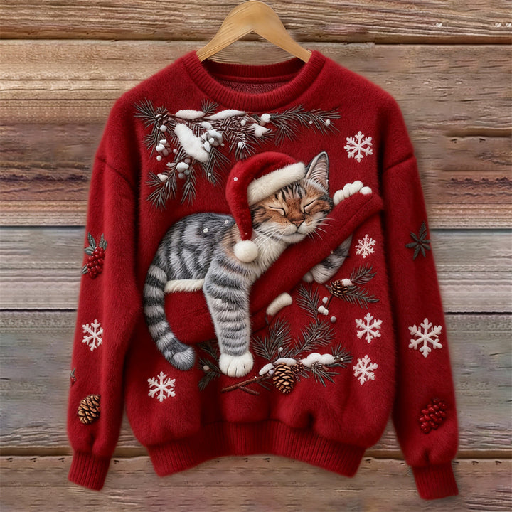 Niamh – Soft Festive Sweater with Cat Detail