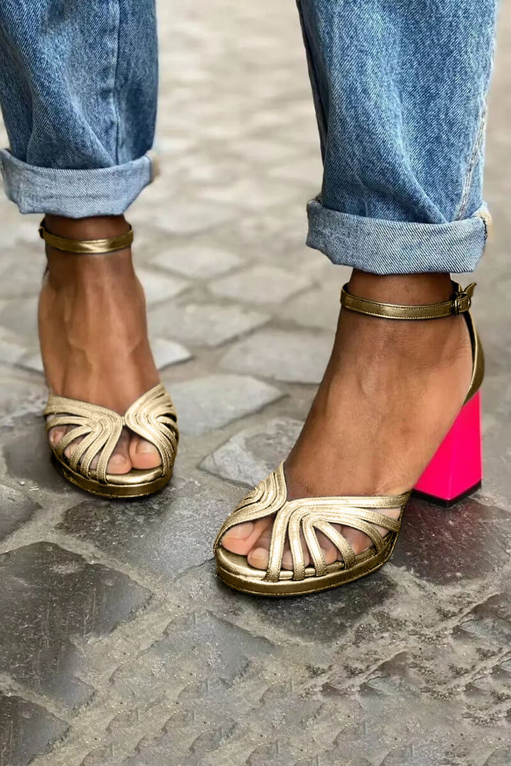 TWO-COLOURED HEEL SANDALS