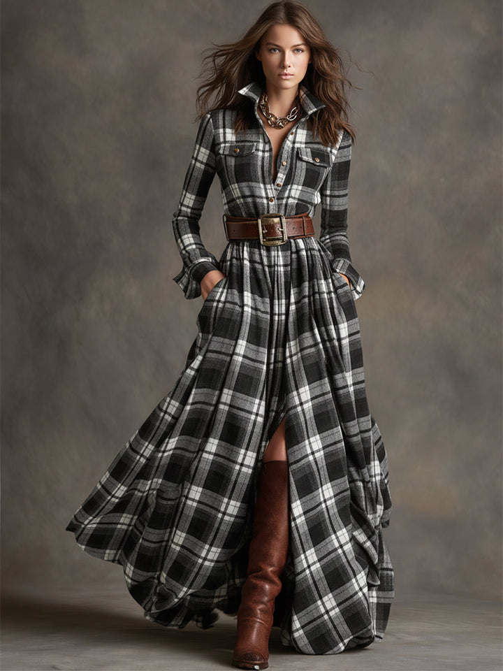 Jessica – Maxi Shirt Dress with Classic Checks
