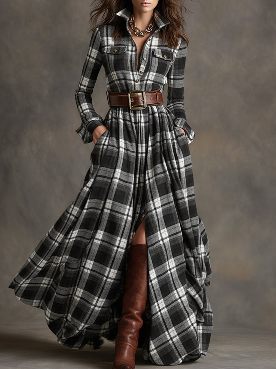 Jessica – Maxi Shirt Dress with Classic Checks
