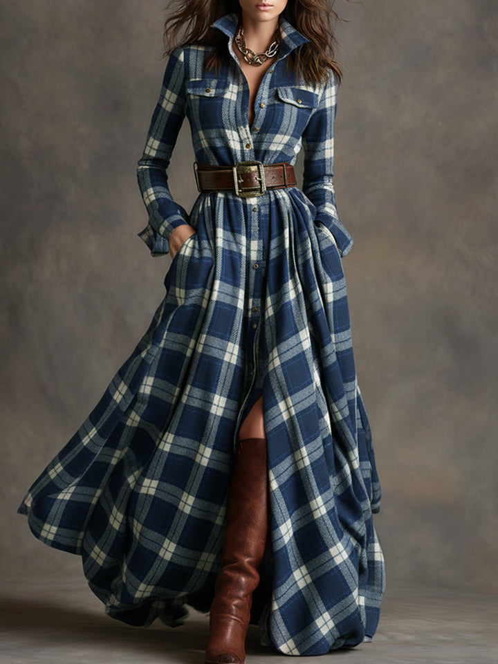 Jessica – Maxi Shirt Dress with Classic Checks