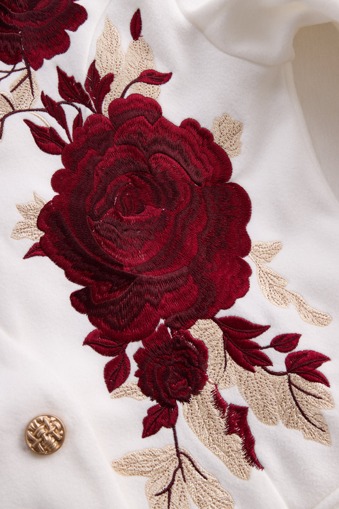Chic White Blazer with Red Rose Embroidery