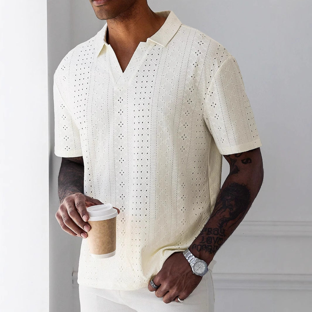 Rayan Polo | Men's Knit Polo with Jacquard Lace Design
