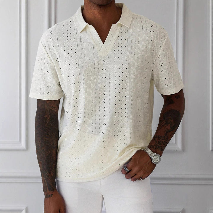 Rayan Polo | Men's Knit Polo with Jacquard Lace Design