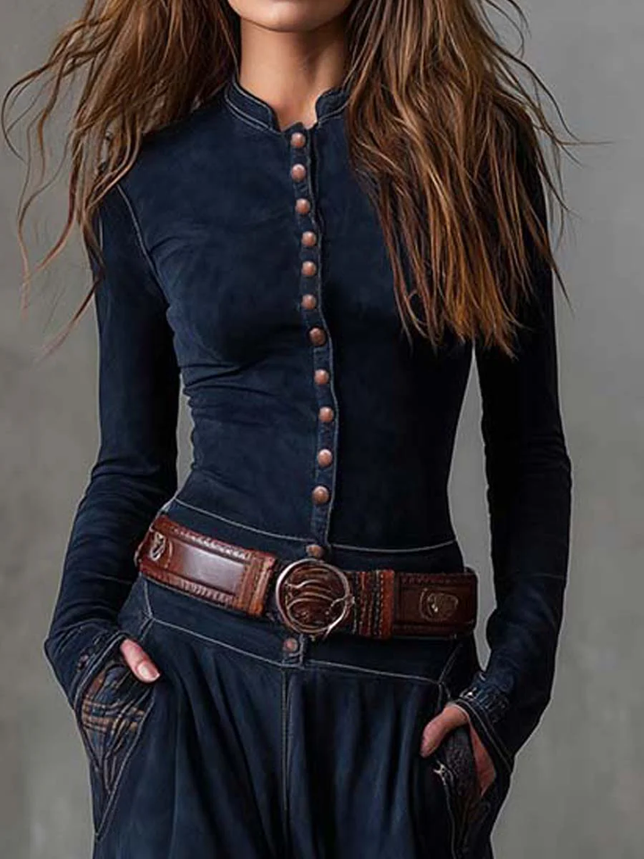 Keeva - Navy Suede Maxi Dress with Belt