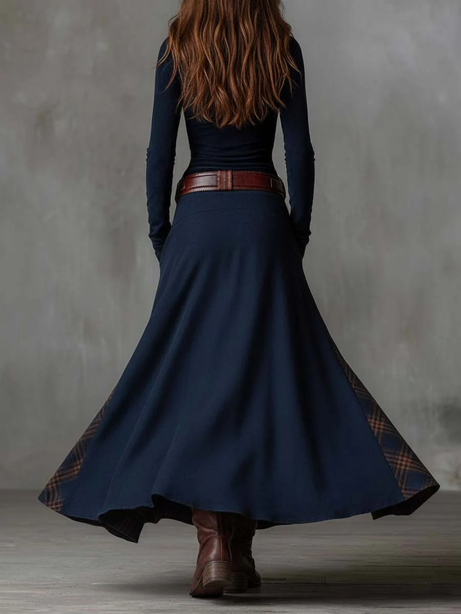 Keeva - Navy Suede Maxi Dress with Belt