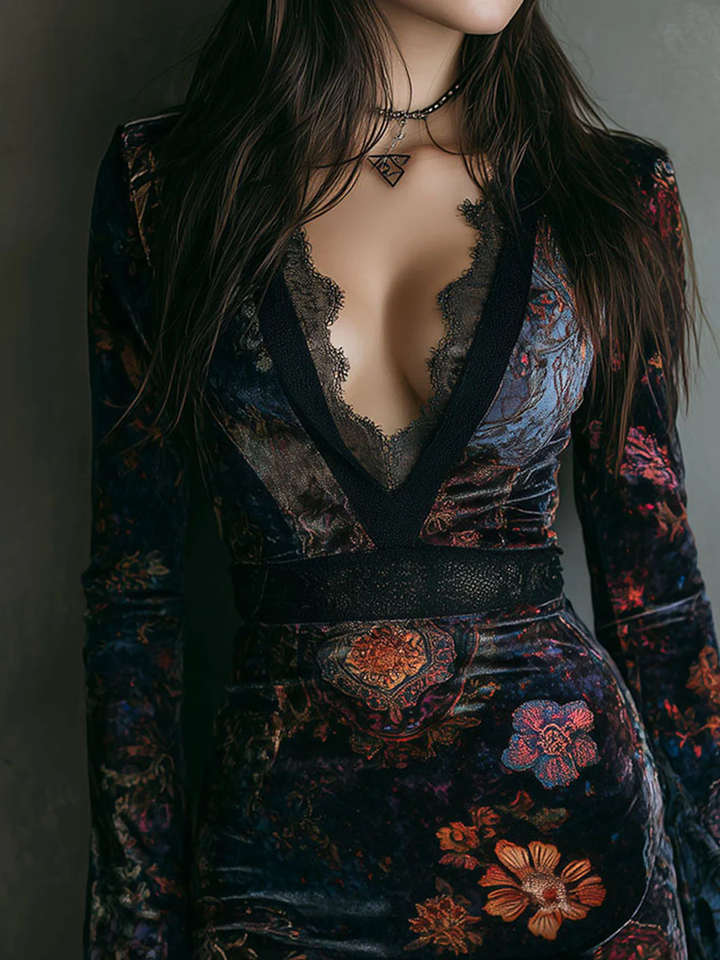 Tallis – Floral Velvet Mini Dress