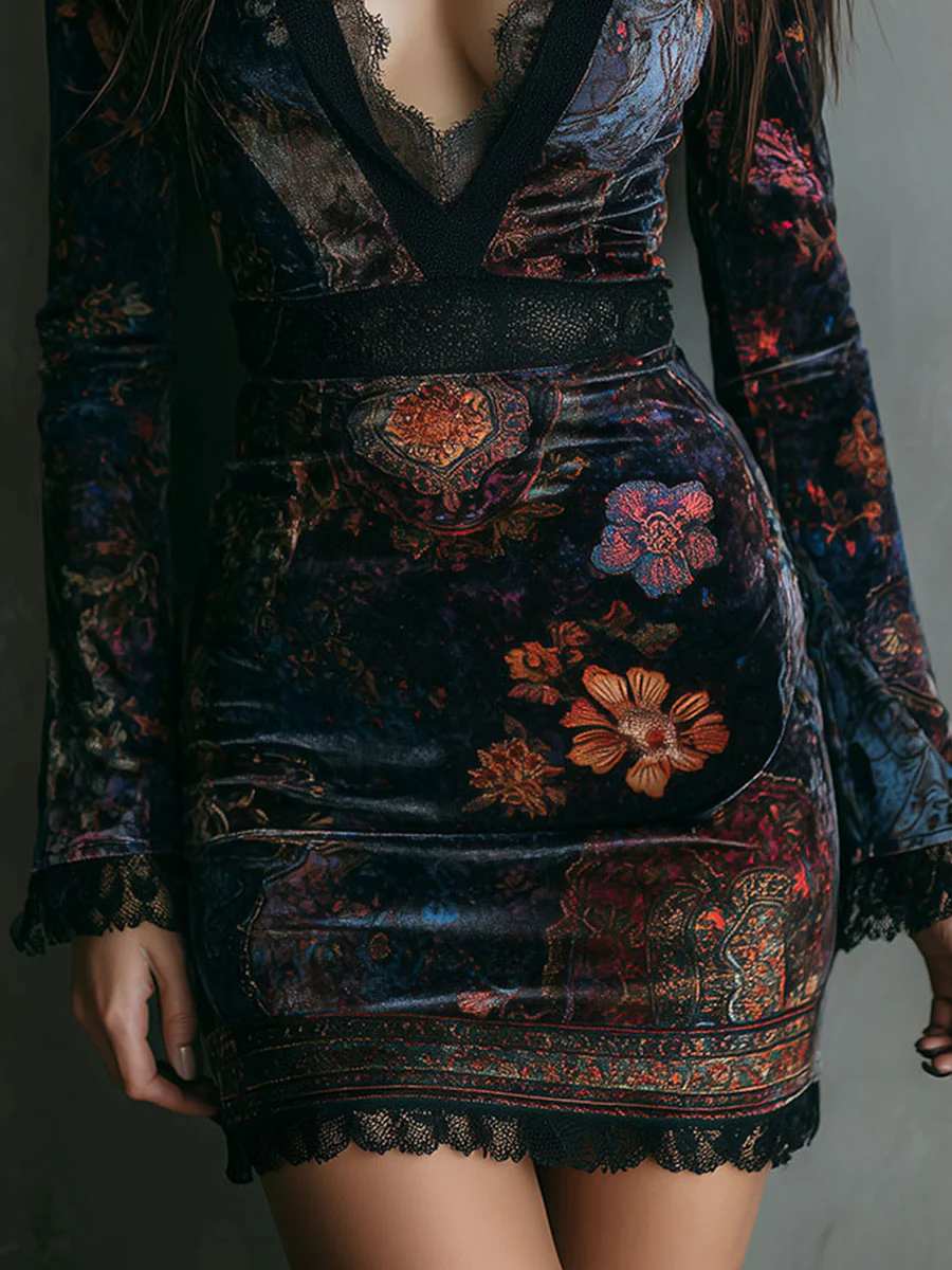 Tallis – Floral Velvet Mini Dress