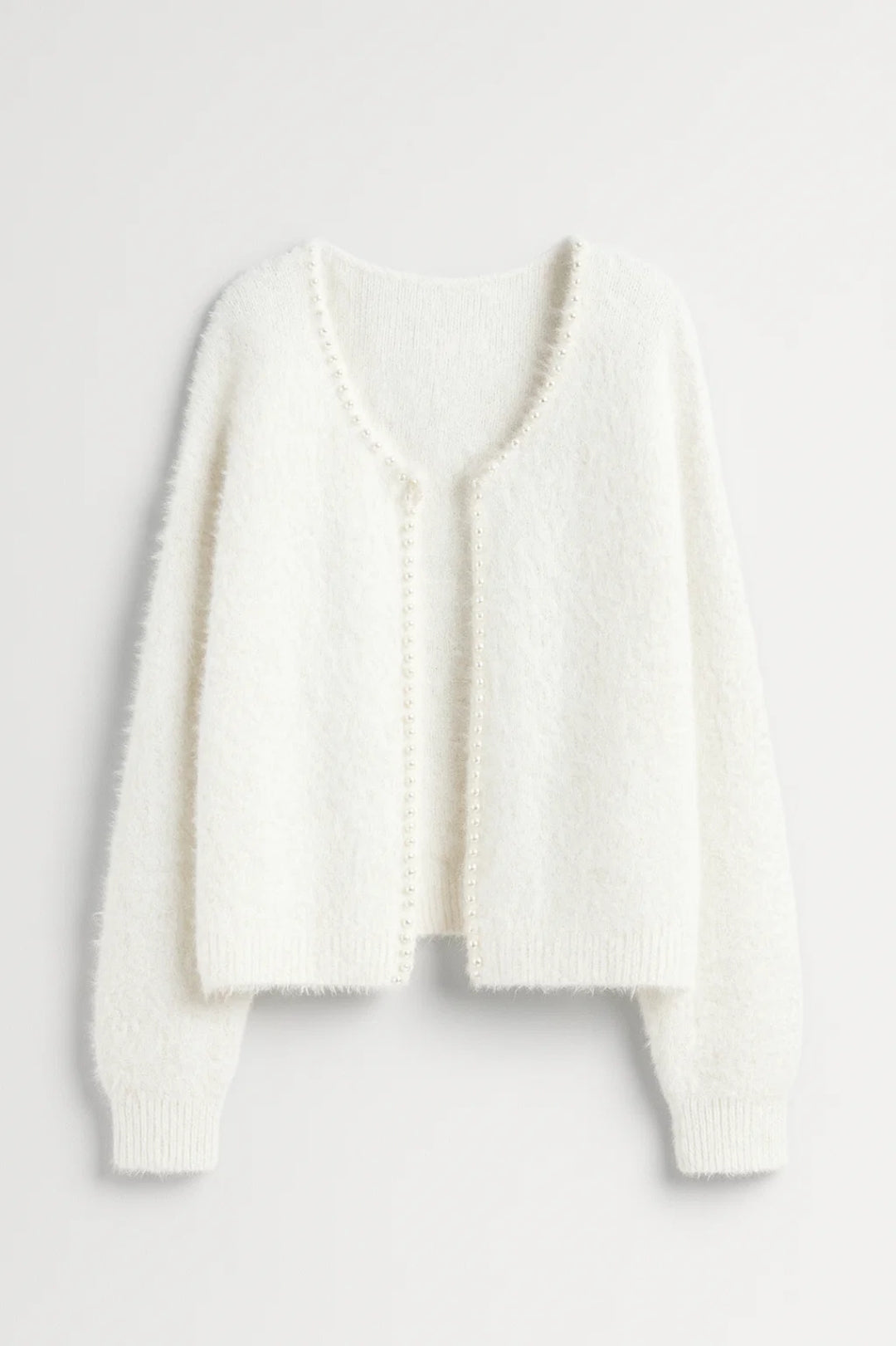 SASKIA | SOFT OPEN-FRONT PEARL-DETAIL CARDIGAN