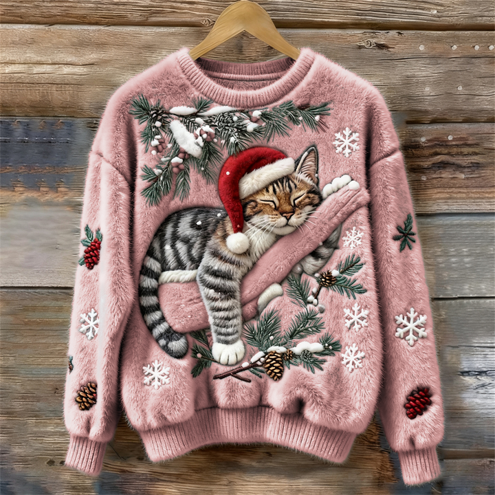 Niamh – Soft Festive Sweater with Cat Detail
