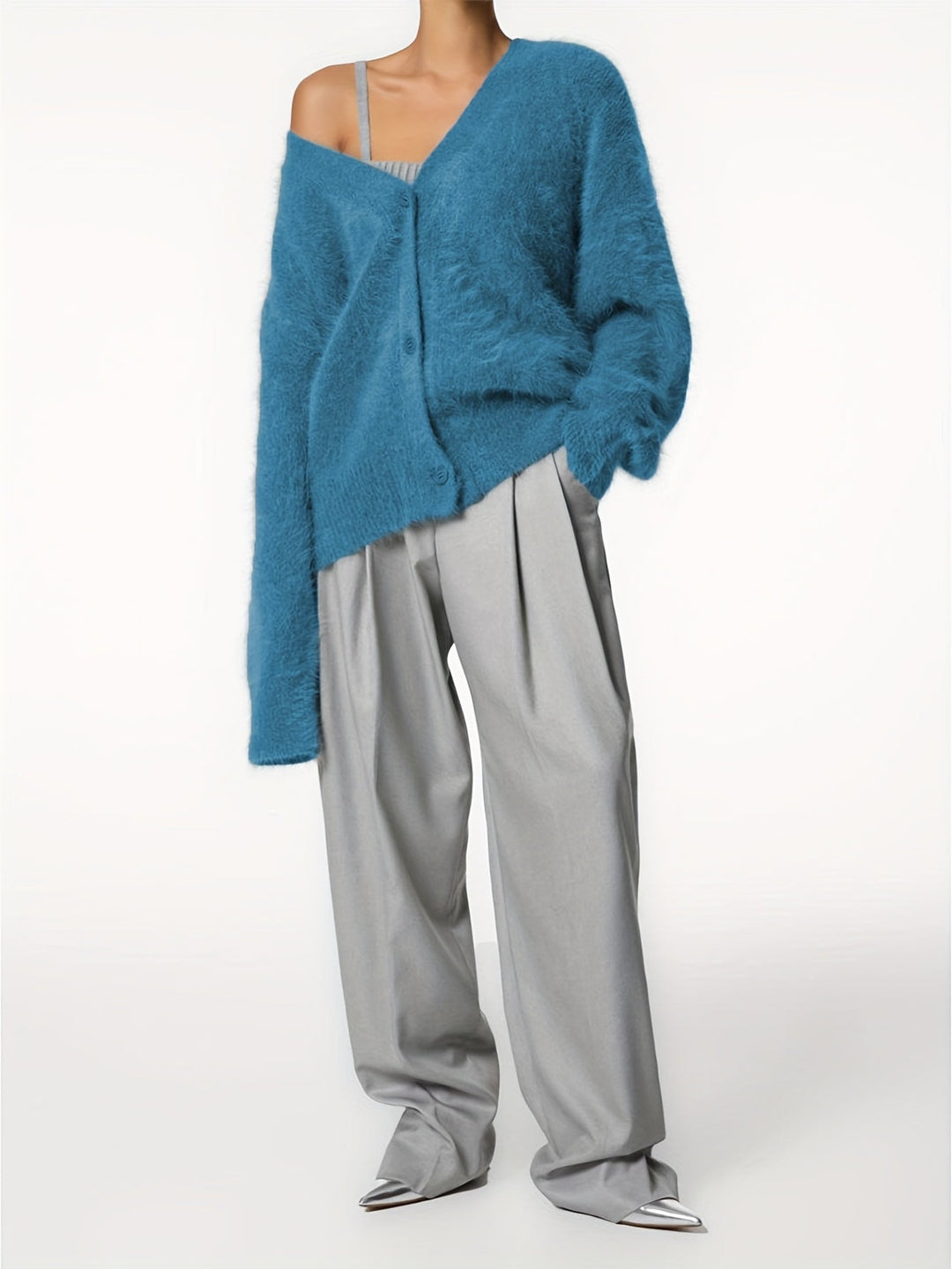 SERIAVI | V-NECK LIGHT GREY CARDIGAN