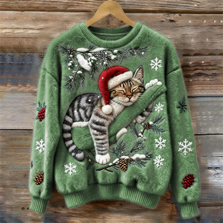 Niamh – Soft Festive Sweater with Cat Detail