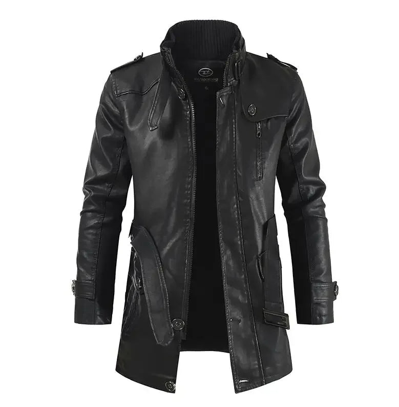 Nico - Elegant Long Leather Biker Jacket